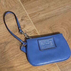 Coach Poppy Sky Blue Leather Wristlet